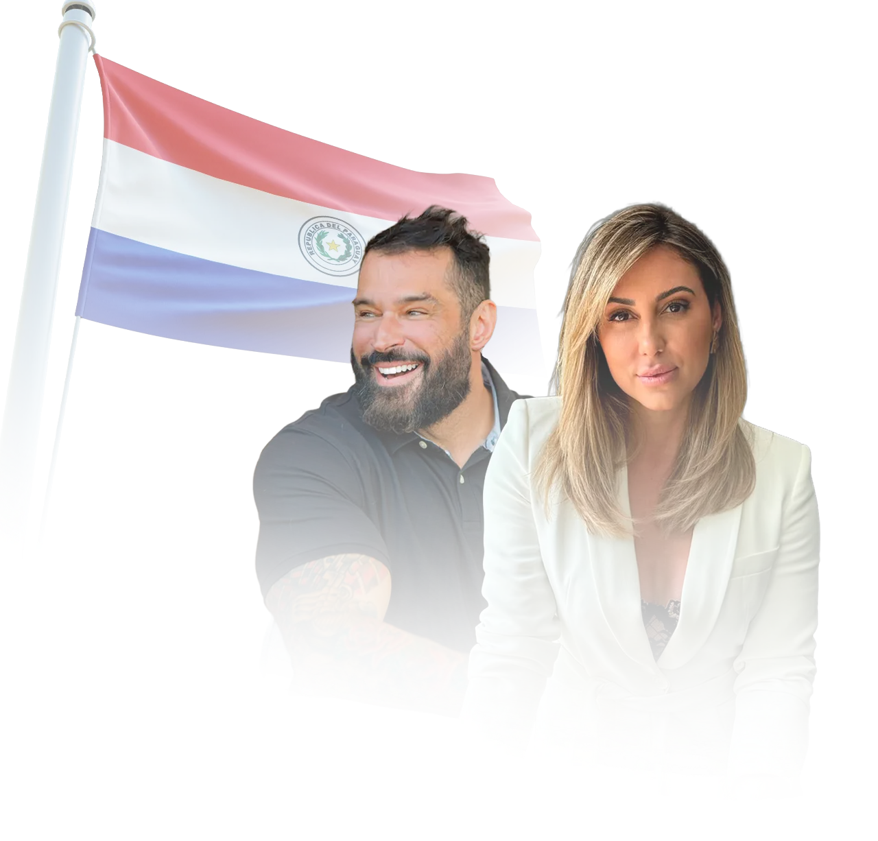 Giancarla e Rafael Lorenzatto, fundadores da Paraguai Capital, com a bandeira do Paraguai