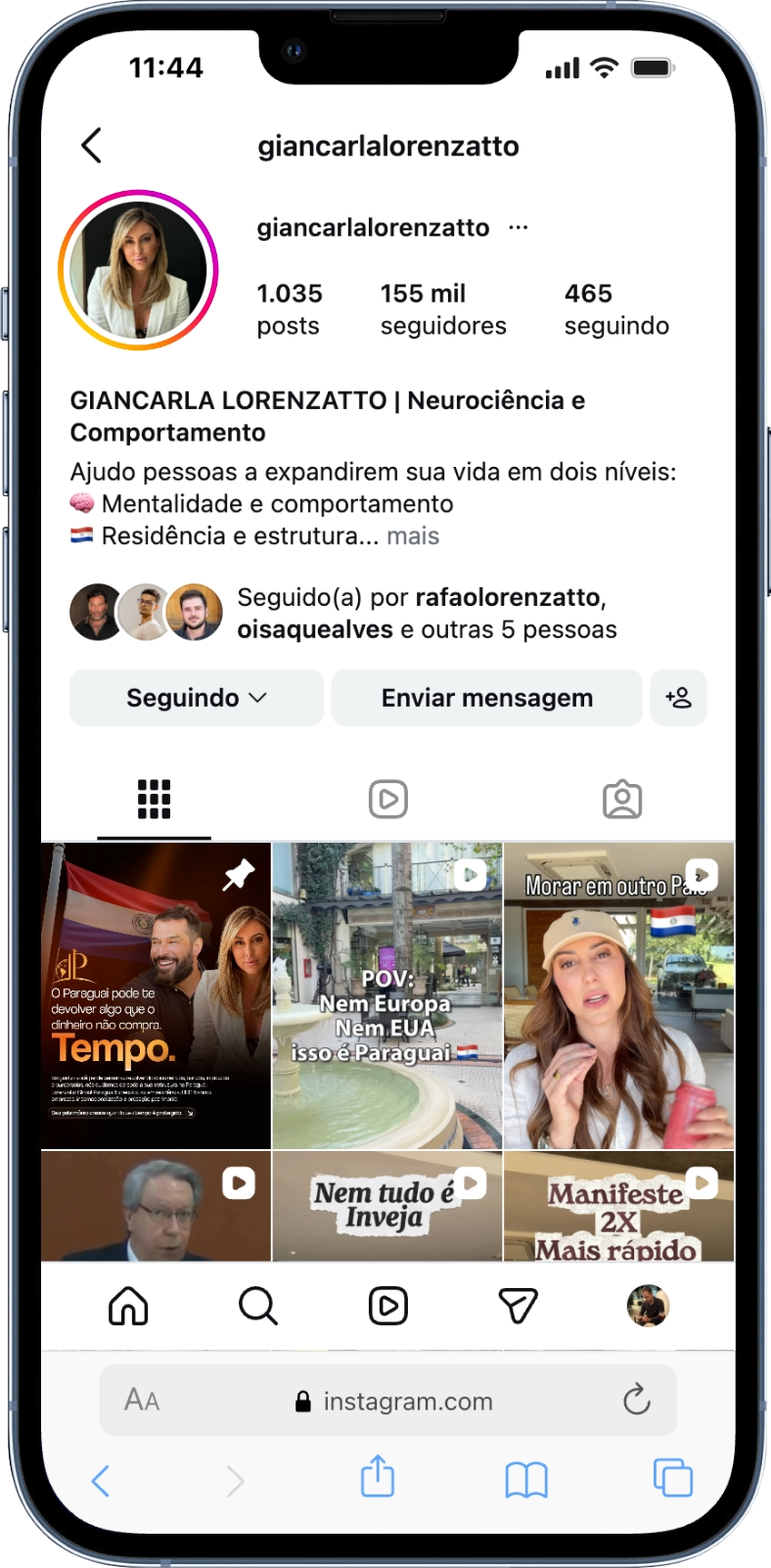 Perfil de Giancarla Lorenzatto no Instagram com 155 mil seguidores