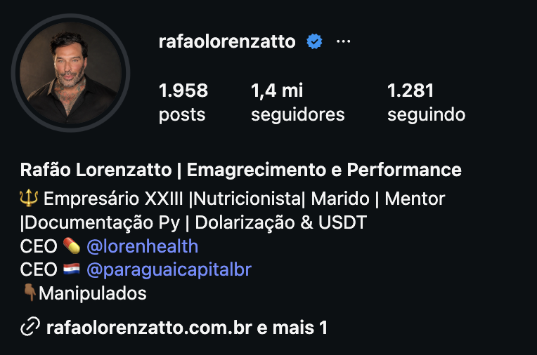 Instagram do Rafael Lorenzatto, 1,4 milhão de seguidores