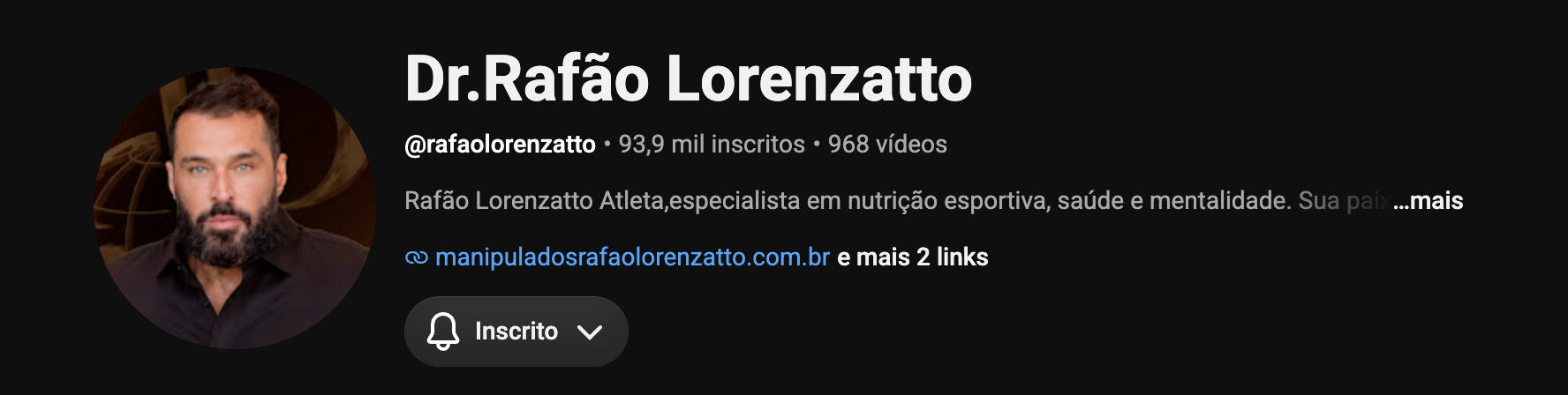 YouTube do Rafael Lorenzatto, 93,9 mil inscritos